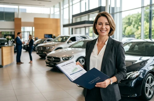 Happy customer receiving car keys